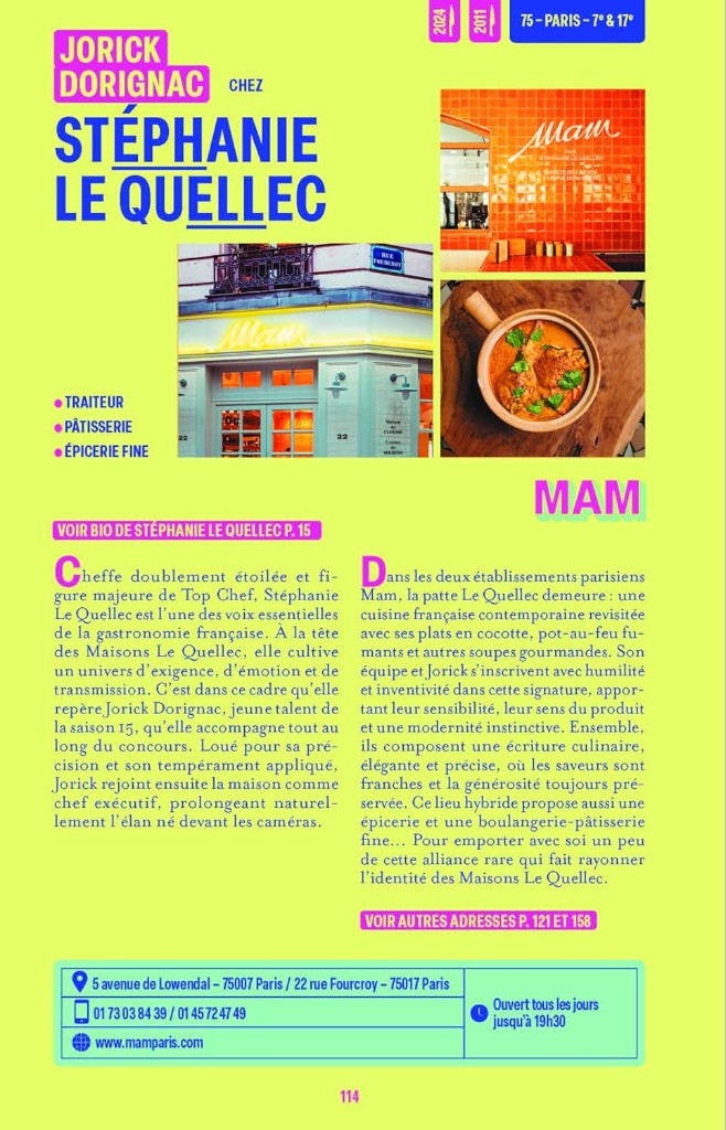 Page du guide Top Chef : MAM Paris, chez [Stéphanie Le Quellec](/restaurant/800000092) et Jorick Dorignac